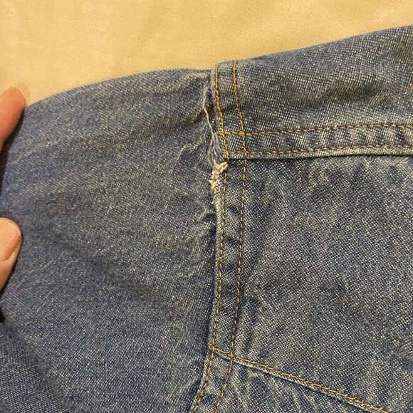 Wrangler Mens Extra Long Tails Denim Shirt Sz 16.5-34 Pearl Snap Made In USA - Picture 9 of 9